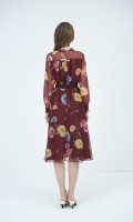 SIXDO G-Wine Floral Voile Flared Dress for Women